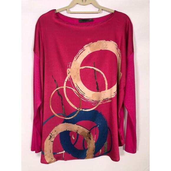 Paquito Tops - Women’s Long Sleeve Silky knit top Pink Made In Italy Size XXL Paquito